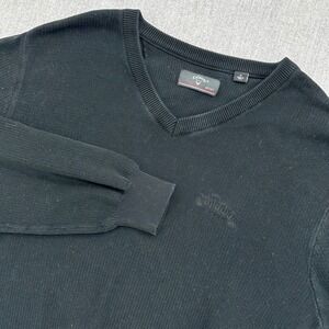 Callaway Golf Knit Sweater Mens Medium Black V-Neck Ribbed 100% Cotton